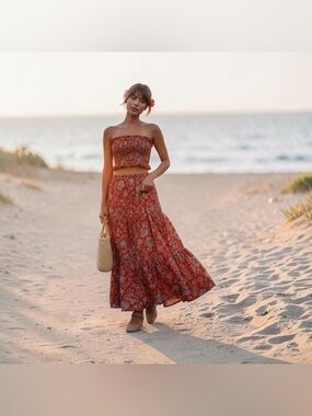 NWT two piece Sienna sky Bohemian Red Floral Tiered Maxi Set